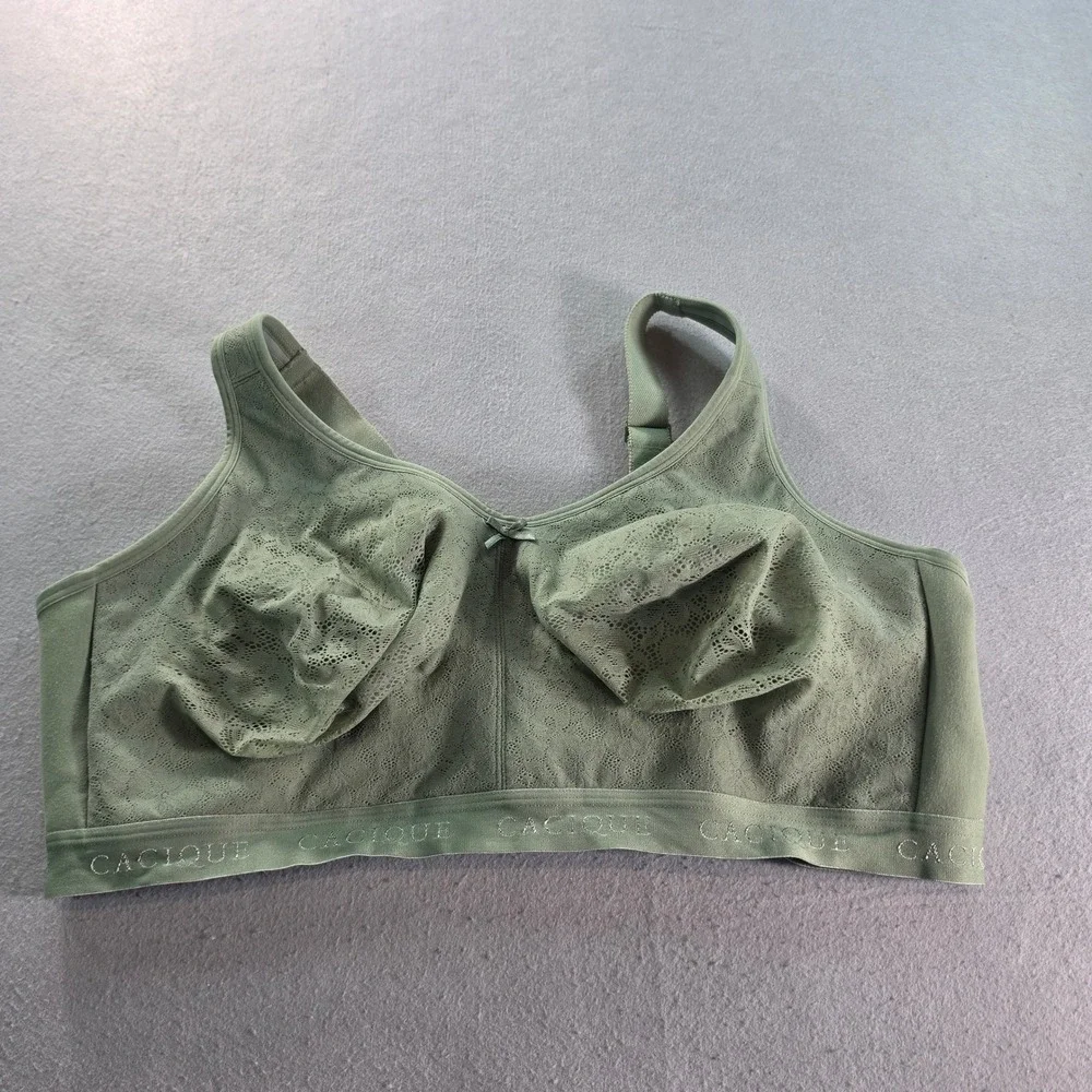 Cacique Sage Green Lace Unlined Full Coverage Bra 48DD Wire Free Adjustable